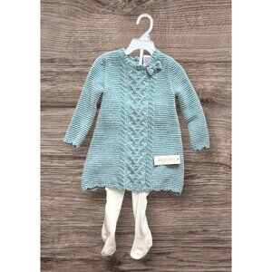 Rachel Zoe Baby Girl Soft Green Knit Dress & Tights Set Size 12 - 18‎ Months